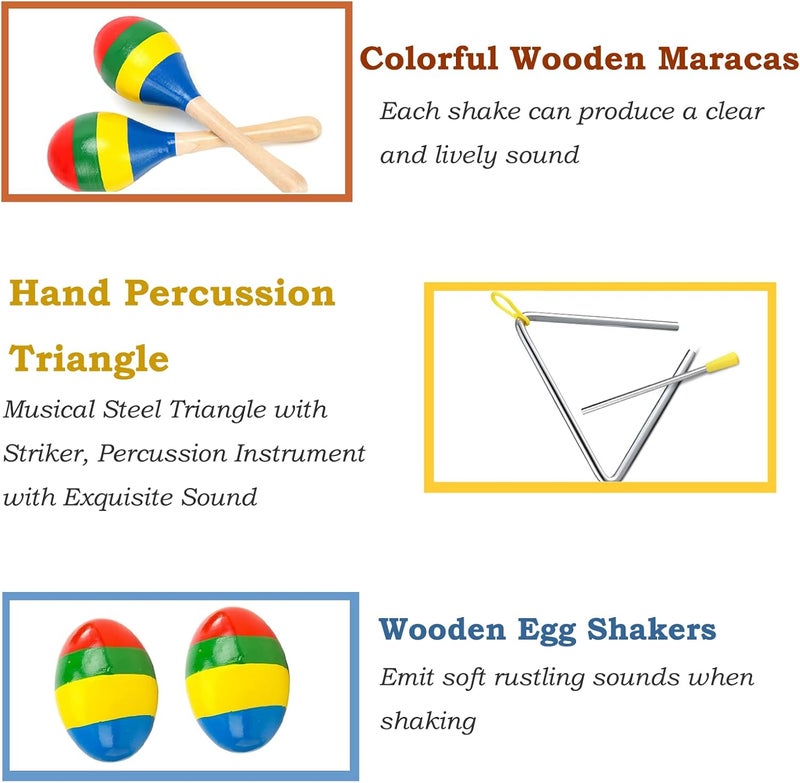 MOONBACK Guiro Instrument, Wooden Maracas For Adults, Wooden Egg Shakers, 6IN Musical Steel Triangle, Latin Percussion Colorful Wooden Musical Instruments for Adults, Parties, Festivals - Image 5
